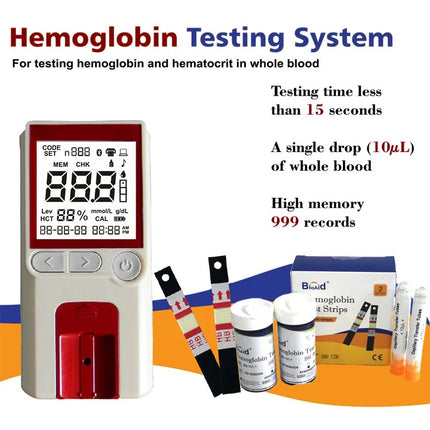 15s Hemoglobin Test Meter Strips Anemia Blood Hypohemia Self Test HB Meter Blood Test Medical Machine Blood Iron Tester