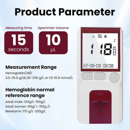 15s Hemoglobin Test Meter Strips Anemia Blood Hypohemia Self Test HB Meter Blood Test Medical Machine Blood Iron Tester