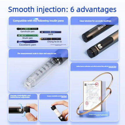 Reusable Insulin Pen 1-60 Units Bidirectional Dose Adjustable Portable Injection Pen Fit 3ml Cassette Cartridge for Diabetes Care