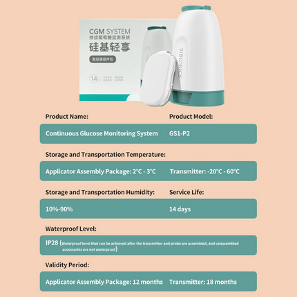 Sibionics GS01-P2 Dynamic Blood Glucose Meter 1 Transmitter & 3 Sensors Set for 42 Days CGMs Blood Glucose Sensor Only Android APP