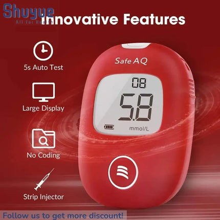 Sinocare Safe AQ Smart Mg/dL Mmol/L Blood Glucose Meter for Diabetes Glucometer Kit Test Strips Lancets Blood Sugar Accurate Test