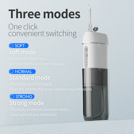 Cordless Travel Water Flosser 230mL Compact Rechargeable Oral Irrigator for Teeth Clean IPX7 Waterproof Dental Spa Jet 3 Modes