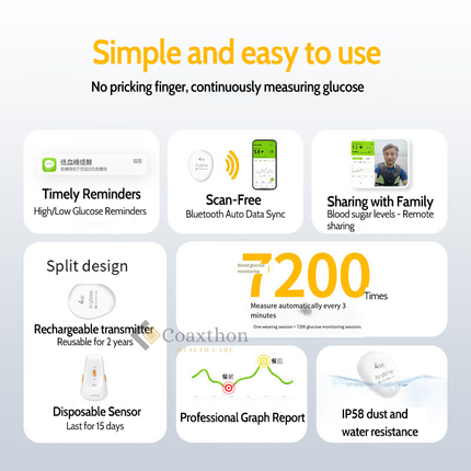 Split-type CGM Anytime 4-SE CGM Continuous Glucose Monitoring System Diabetes Care Blood Glucose Sensor Daily Blood Tracking