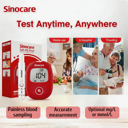 Sinocare Safe AQ Smart Mg/dL Mmol/L Blood Glucose Meter for Diabetes Glucometer Kit Test Strips Lancets Blood Sugar Accurate Test