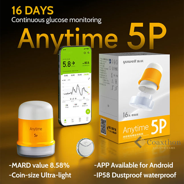 16 days CGMs Yuwell Anytime 5P Continuous Blood Glucose Monitoring System Glucometer Diabetes Sensor APP for Andriod Bluetooth