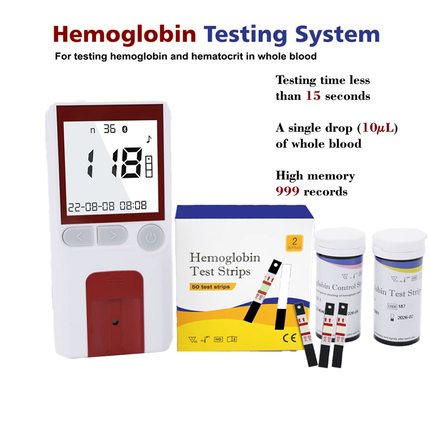 15s Hemoglobin Test Meter Strips Anemia Blood Hypohemia Self Test HB Meter Blood Test Medical Machine Blood Iron Tester