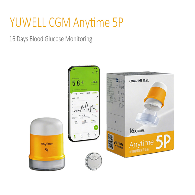 16 days CGMs Yuwell Anytime 5P Continuous Blood Glucose Monitoring System Glucometer Diabetes Sensor APP for Andriod Bluetooth